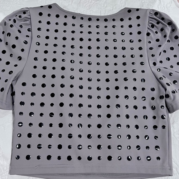 Stella & Jamie Studded Gray Puff Sleeve Crop Top Size XS X-Small NWOT - Picture 7 of 11